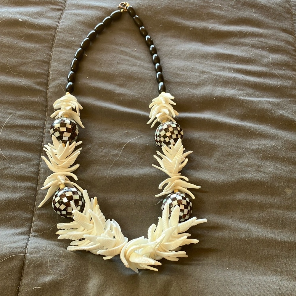 Black and White Statement Necklace with Tropical Design